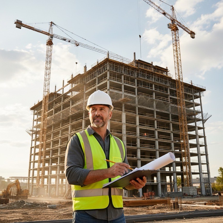 General contractor reviewing construction insurance options